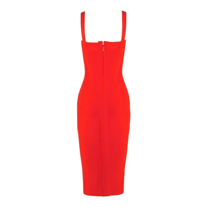 HLBandage Midi-Calf Solid Color Spaghetti Strap Rayon Bandage Dress (L,Red) - Image 4